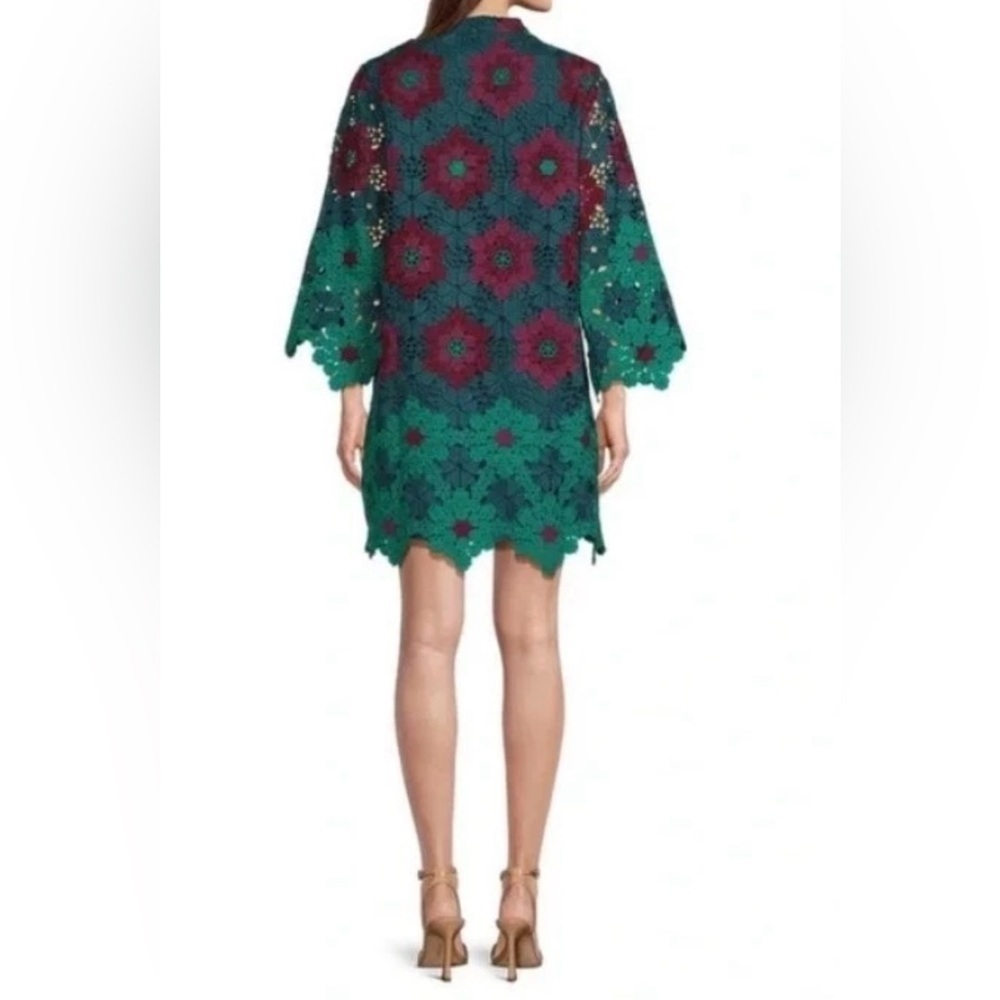 J. Marie Asher XS Floral Lace 3/4 Sleeve Kaftan Short Dress Wine/Blue/Green NWT - Picture 4 of 16